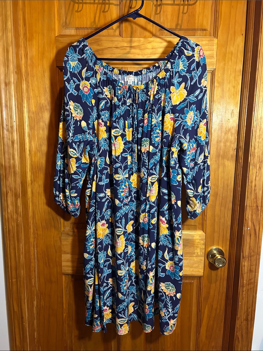 LOFT Navy Floral Long Sleeve Midi Dress